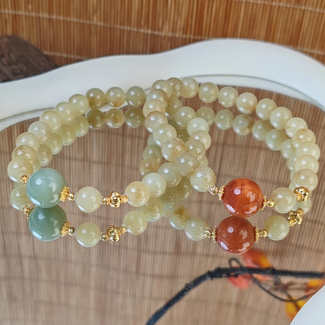 【月有阴晴圆缺】糖白和田玉设计手串（不完美随机发一）