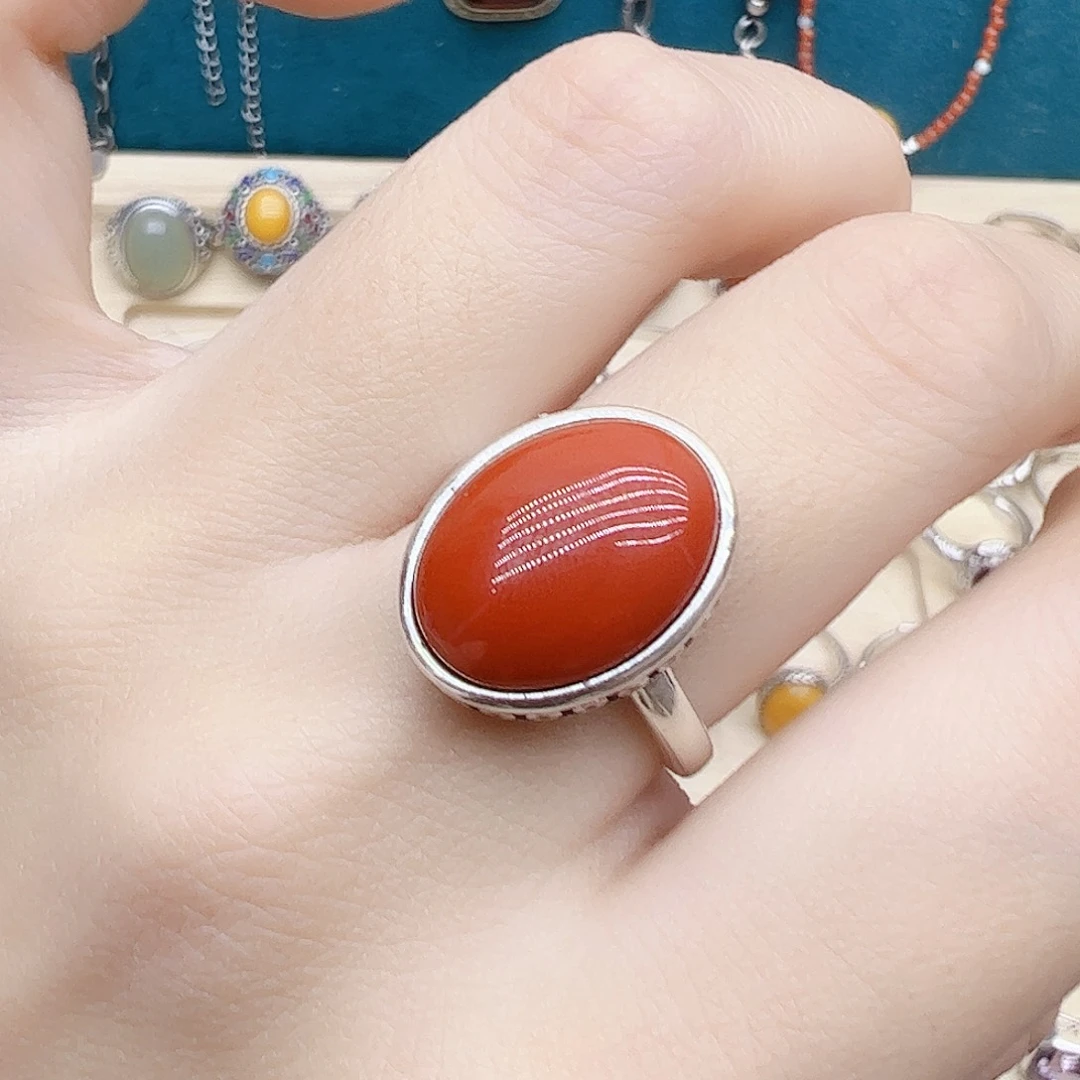 玛瑙/玉髓戒指银S925镶嵌