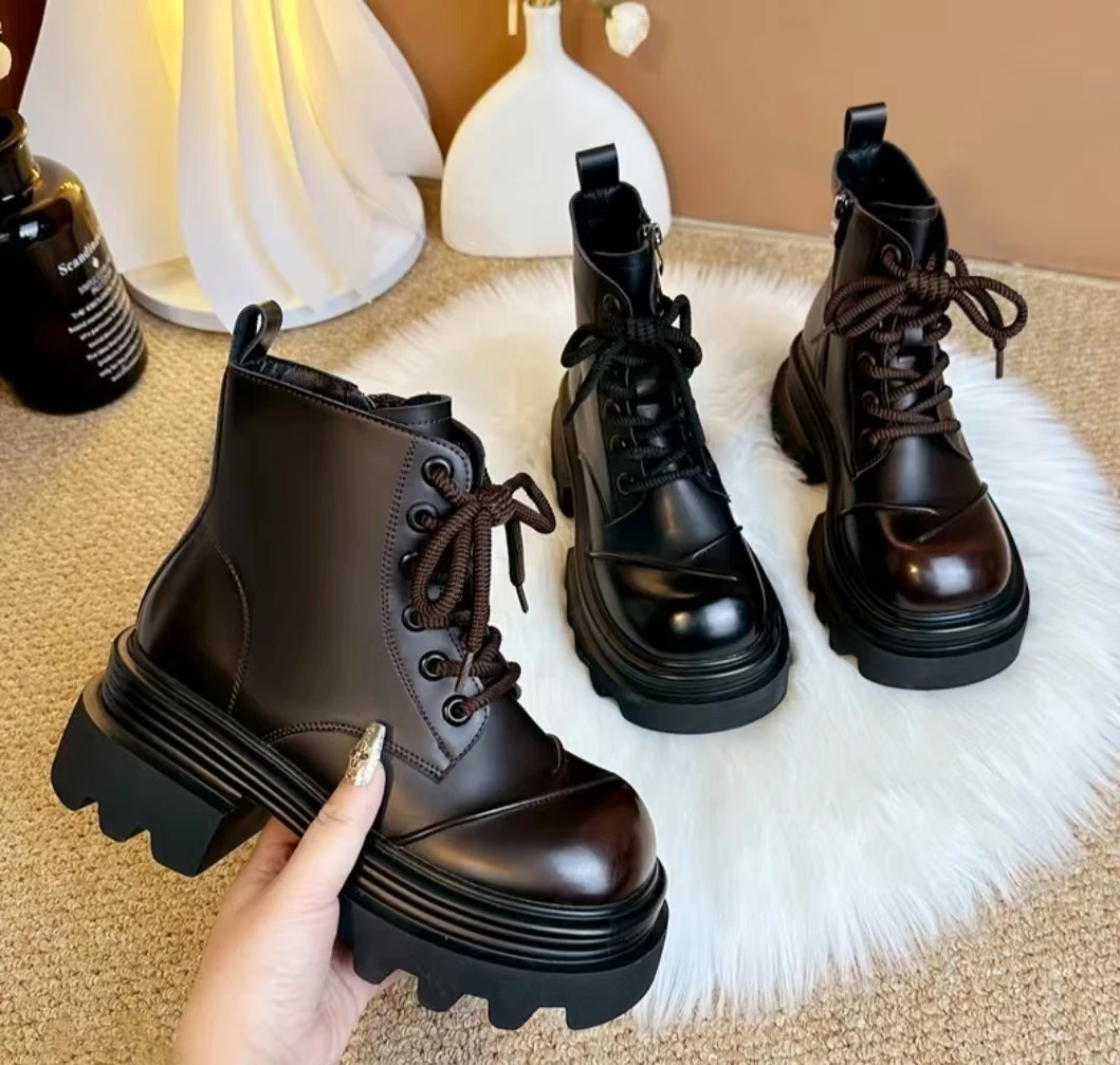 厚底7CM 小个子马丁靴女2024秋冬新款百搭舒适轻便不累脚时尚短靴