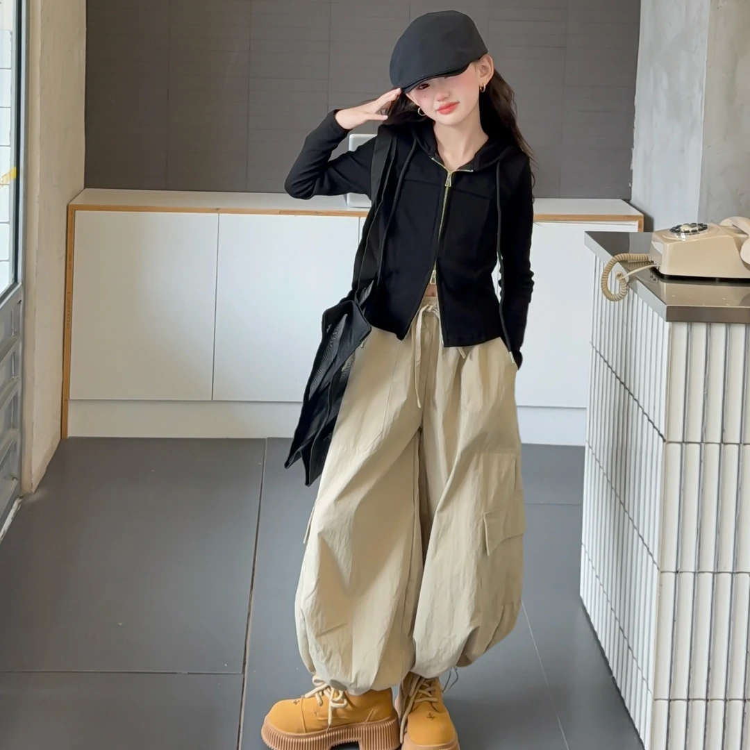 女童超好看韩系套装2025新款女大童早秋拉链上衣儿童潮酷风工装裤