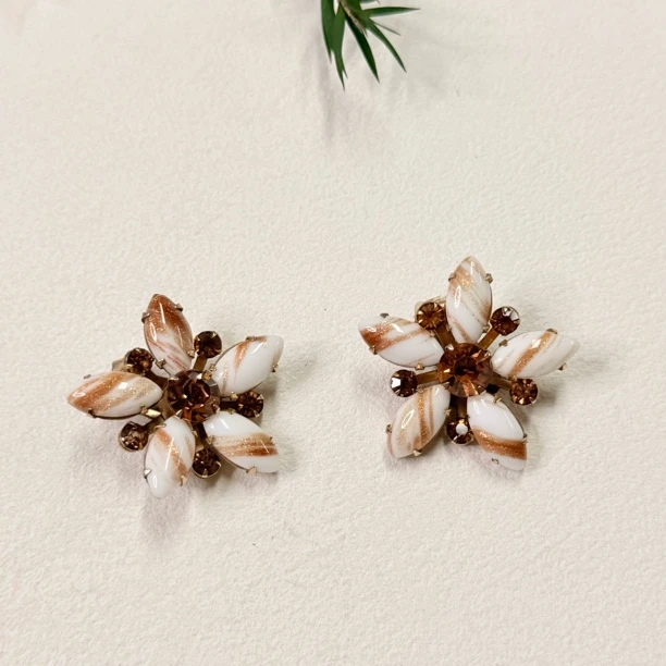 铜合金合成锆石耳饰 【六六中古】孤品复古耳夹ty2477