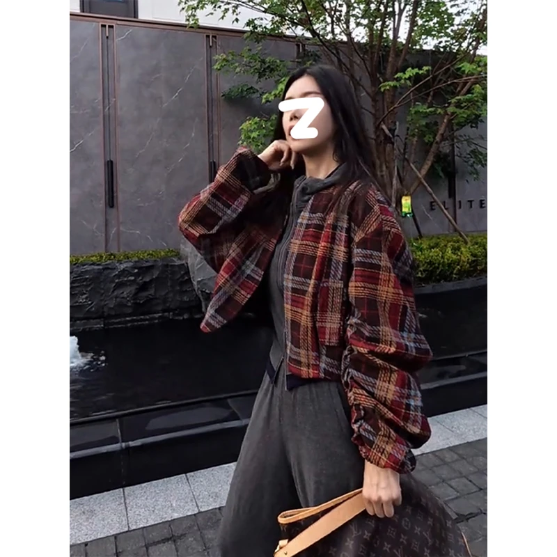 今年流行的爆款女装复古格子短款外套小个子气质高级感超好看上衣