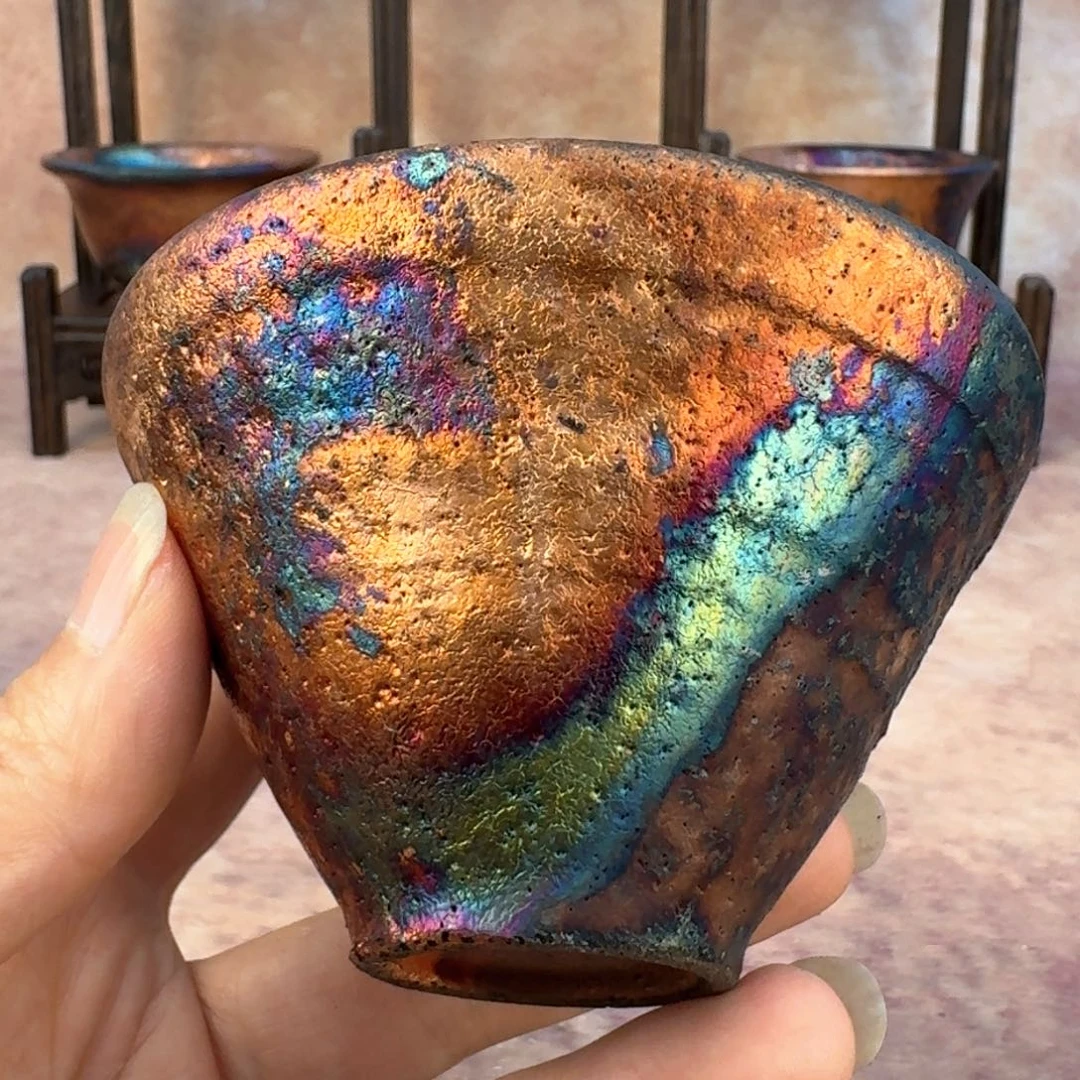 荥经黑砂炸福利窑彩斗笠杯34