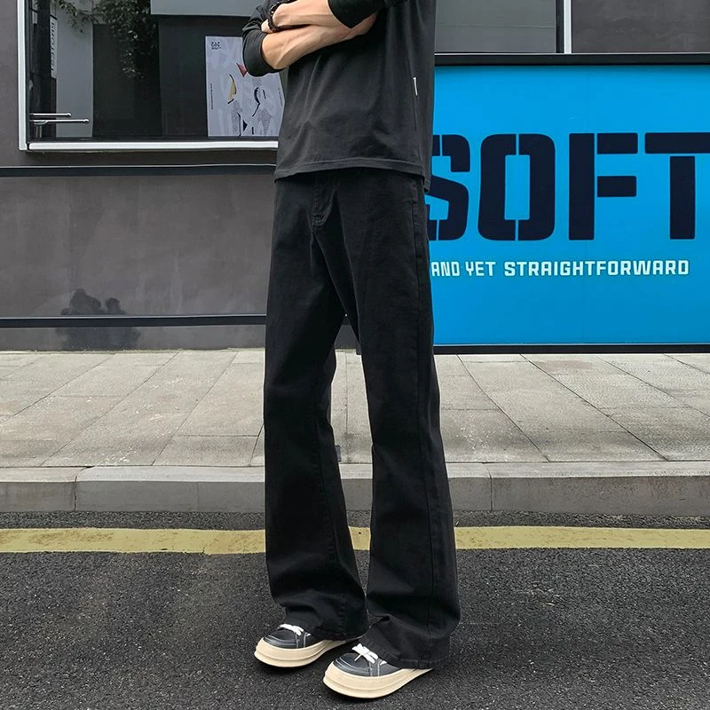 2025秋季新款美式高街潮流牛仔裤男生高腰黑色港风ins韩版微喇裤