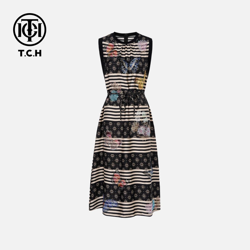 TCH-时尚潮牌条纹烫钻女款连衣裙T75B30E5300