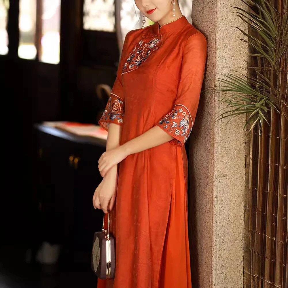 旗袍年唐装中国风女装汉服民族风中式茶服复古连衣裙国风刺绣