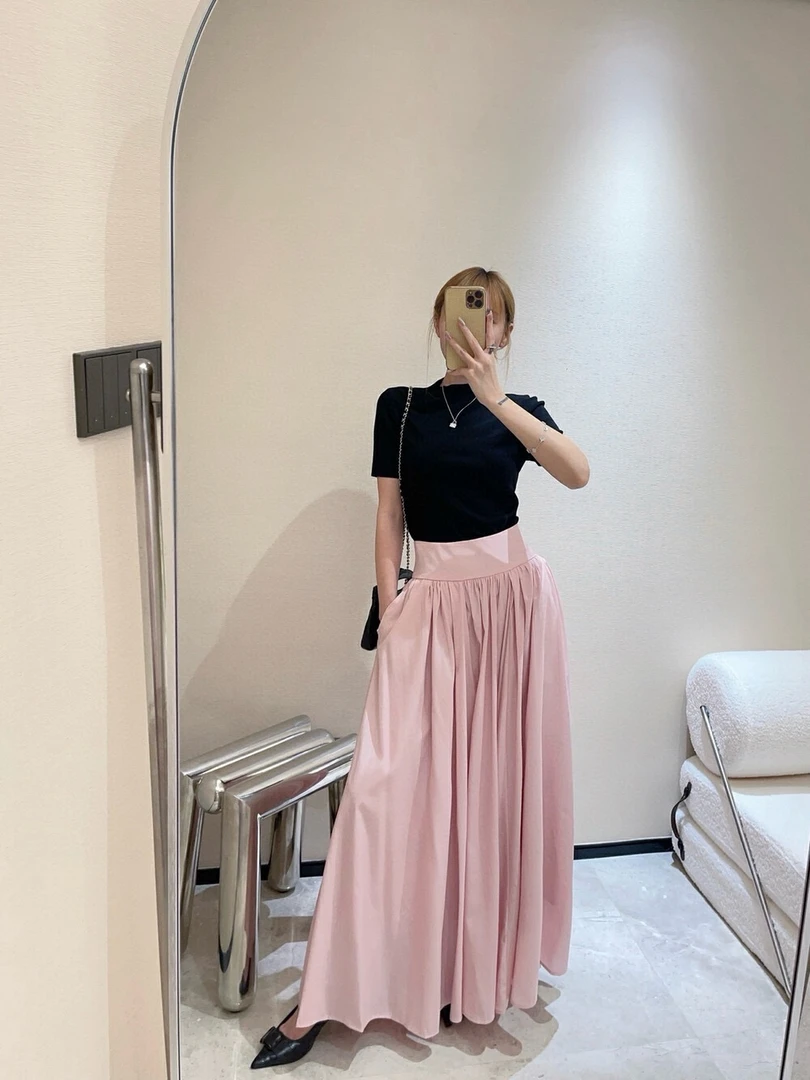 2025新款西装显瘦高腰垂坠感休闲大摆裙百搭百褶半身长裙女6072