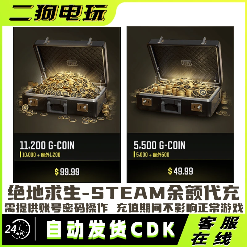 PUBG绝地求生G币G coin代充正规余额卡图美刀欧元西班牙Steam余额