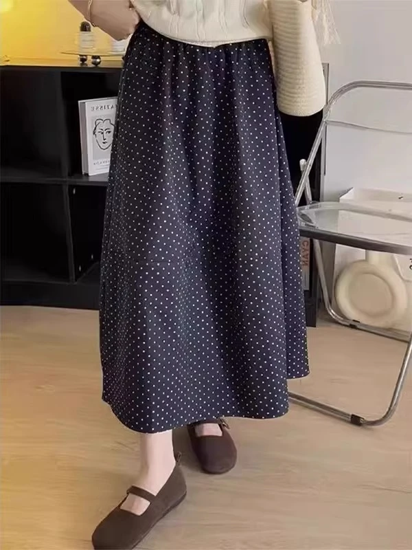 夏季新款波点半身裙女胖mm梨形身材松紧腰遮胯宽松高腰显瘦a字裙