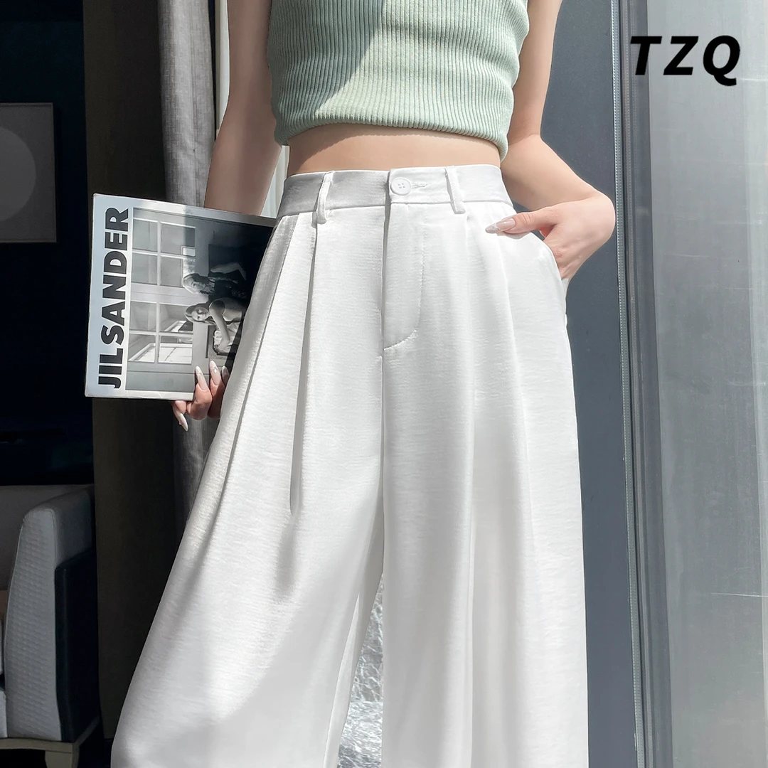 冰丝醋酸缎面阔腿裤女夏季薄款高腰宽松垂感拖地西装裤TZQ2553040