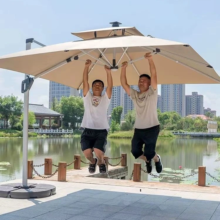 户外遮阳伞庭院太阳伞摆摊罗马伞阳台露台花园太阳能灯伞别墅岗亭