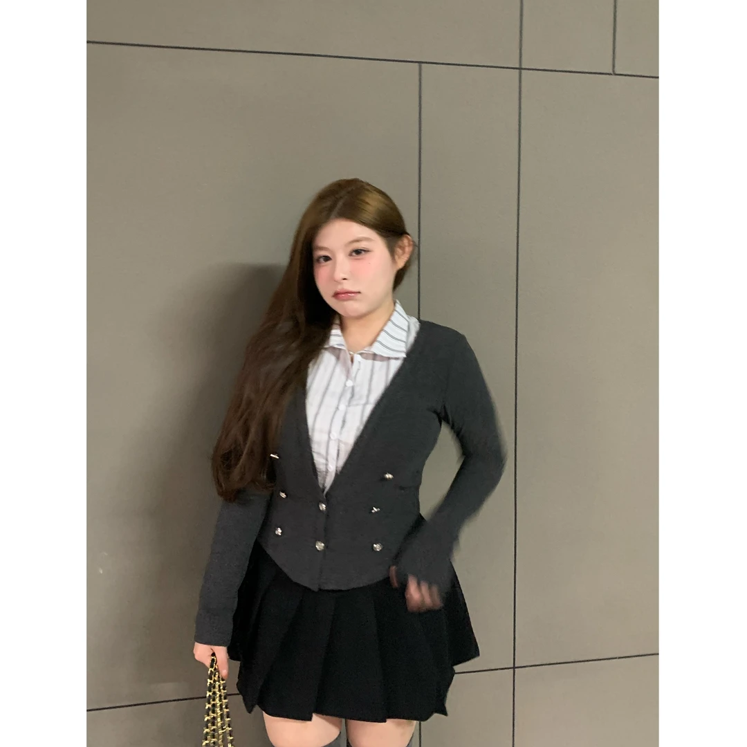 椿日栗 大码韩系休闲假两件拼接Polo领长袖T恤修身秋冬内搭