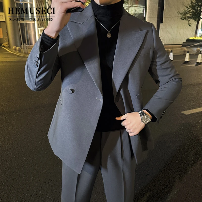 高级感戗驳领结婚西服男士礼服塔士多正装商务韩版潮流西装套装