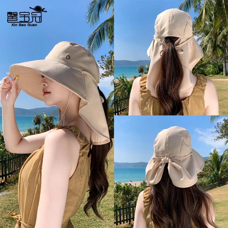 新款大帽檐披肩帽子女夏季韩版百搭防晒遮阳帽韩版百搭护颈太阳帽