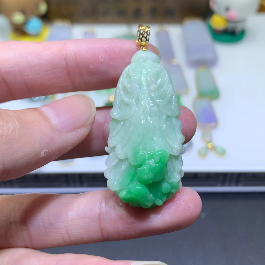 翡翠18K金镶嵌吊坠(不含链)