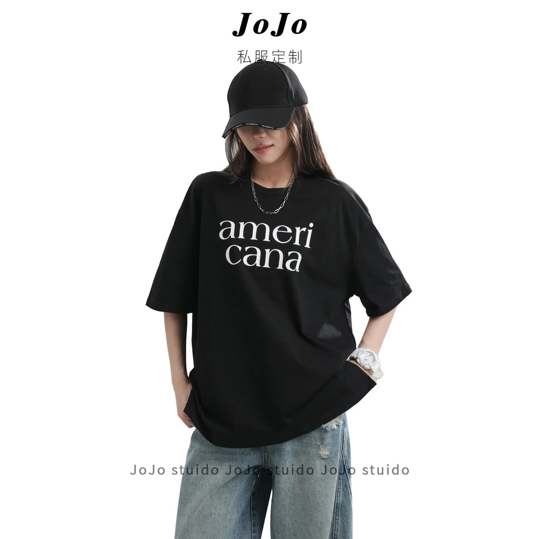 JOJO【90713】新款美式潮牌字母印花设计感t恤夏季百搭宽松短袖上衣