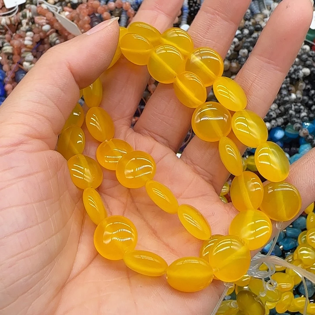 玛瑙/玉髓合金珠宝半成品黄玛瑙圆饼12mm一条