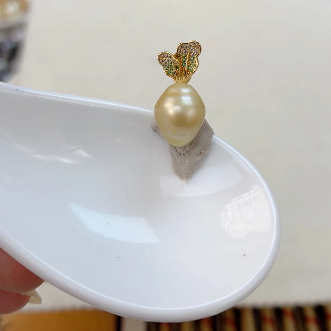 银S925镶嵌海水珍珠吊坠(不含链)