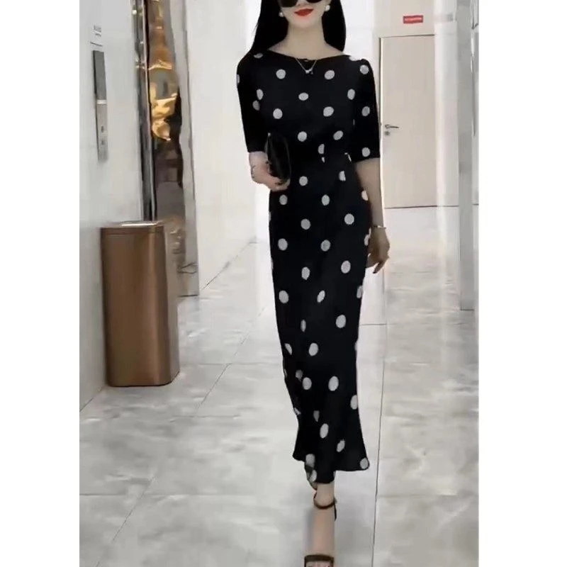 夏季新款波点长款修身连衣裙显瘦女