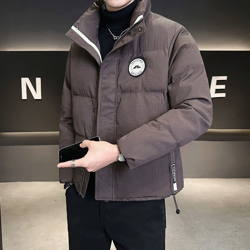 肌理感羽绒服男士冬季装2025新款潮牌男装加厚白鸭绒轻薄立领外套