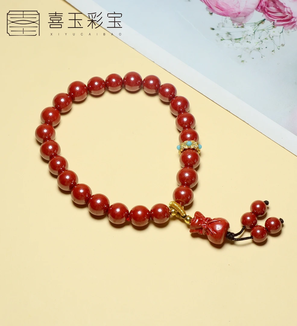 含辰砂工艺品天然辰砂朱砂单圈手串福袋设计款 1514