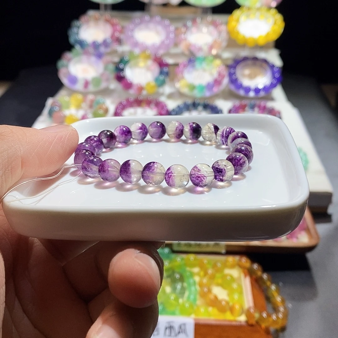 萤石未镶嵌手链紫幽灵色9加