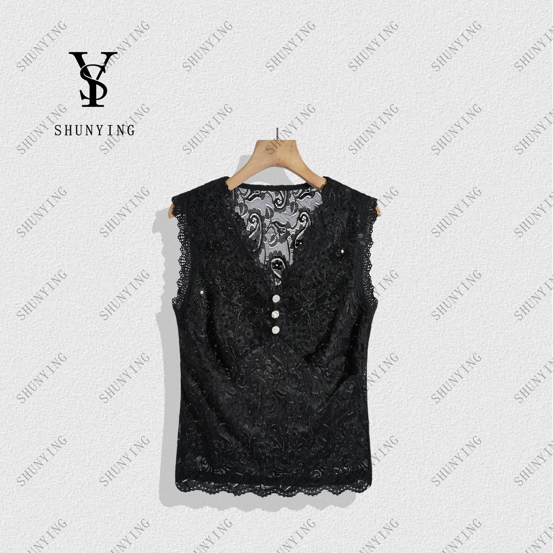 【顺瀛】精致高级感！ 法式设计感小众蕾丝拼接无袖背心SY71BX5082
