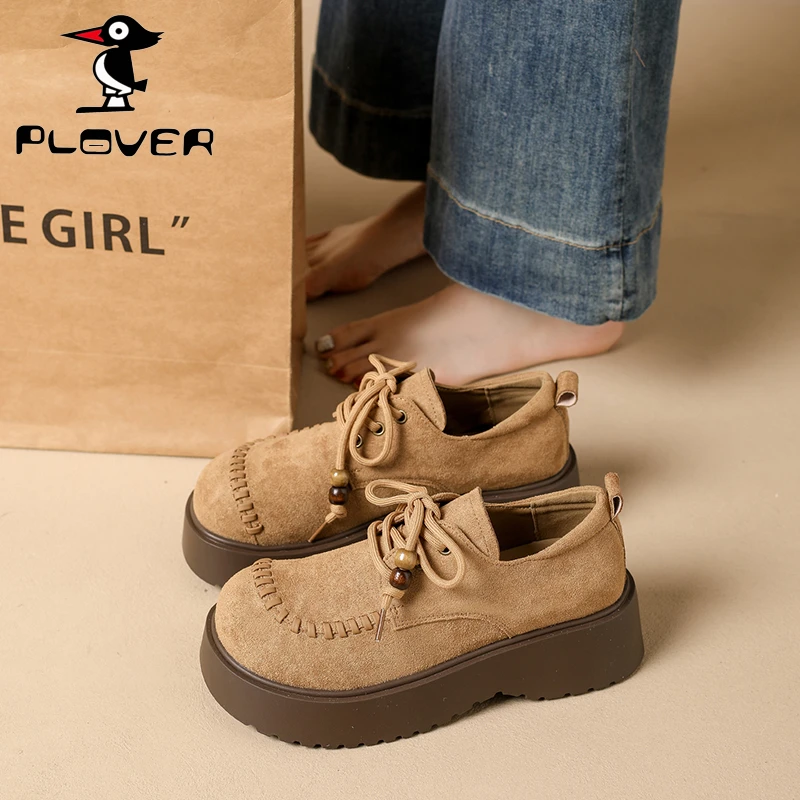PLOVER厚底勃肯鞋女2025春秋新款潮流穿搭复古小个子松糕乐福鞋