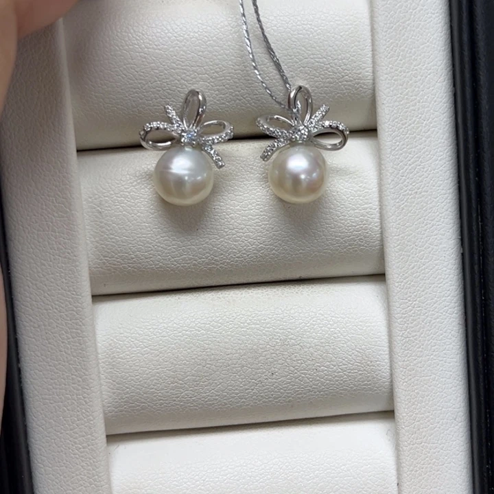 银S925镶嵌海水珍珠耳饰AK8-9mm34号