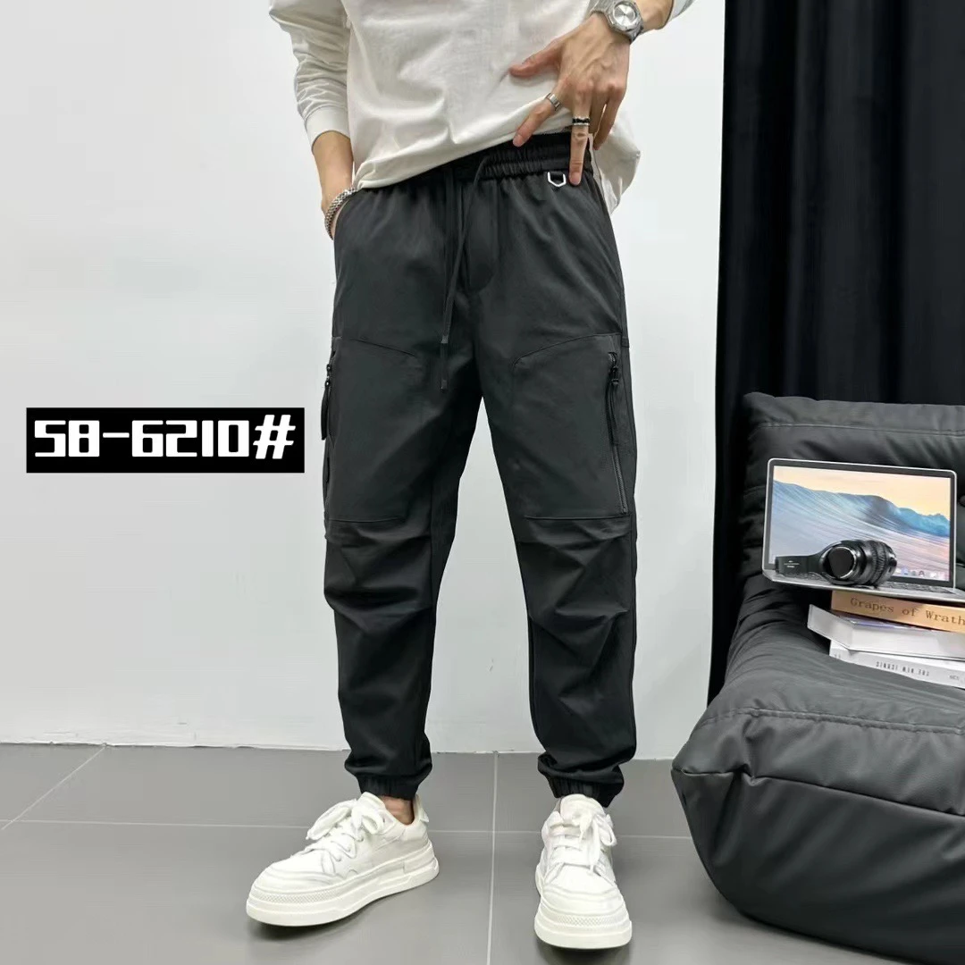 6210/冬季加厚加绒休闲工装拉链简约时尚百搭束脚休闲裤