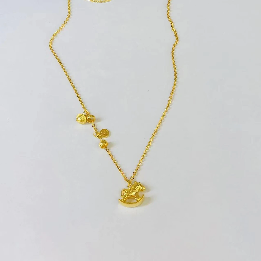 黄金足金999小马驹古法套链项链