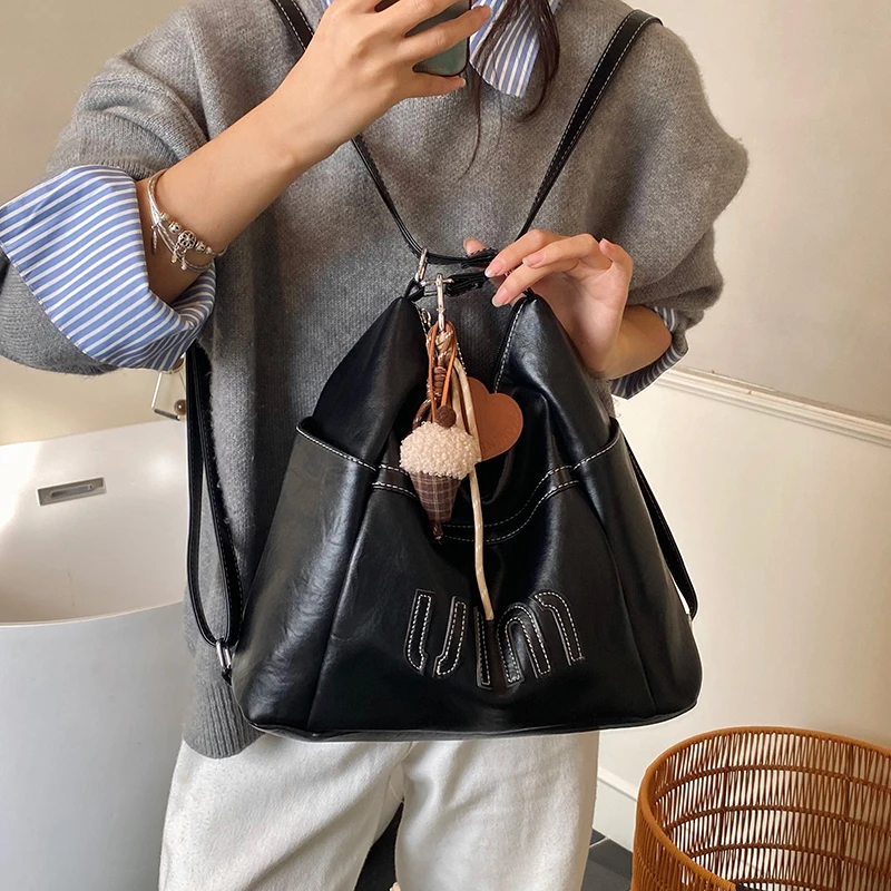 简约复古大容量双肩背包女式2025新秋冬百搭通勤斜挎包两用单肩包