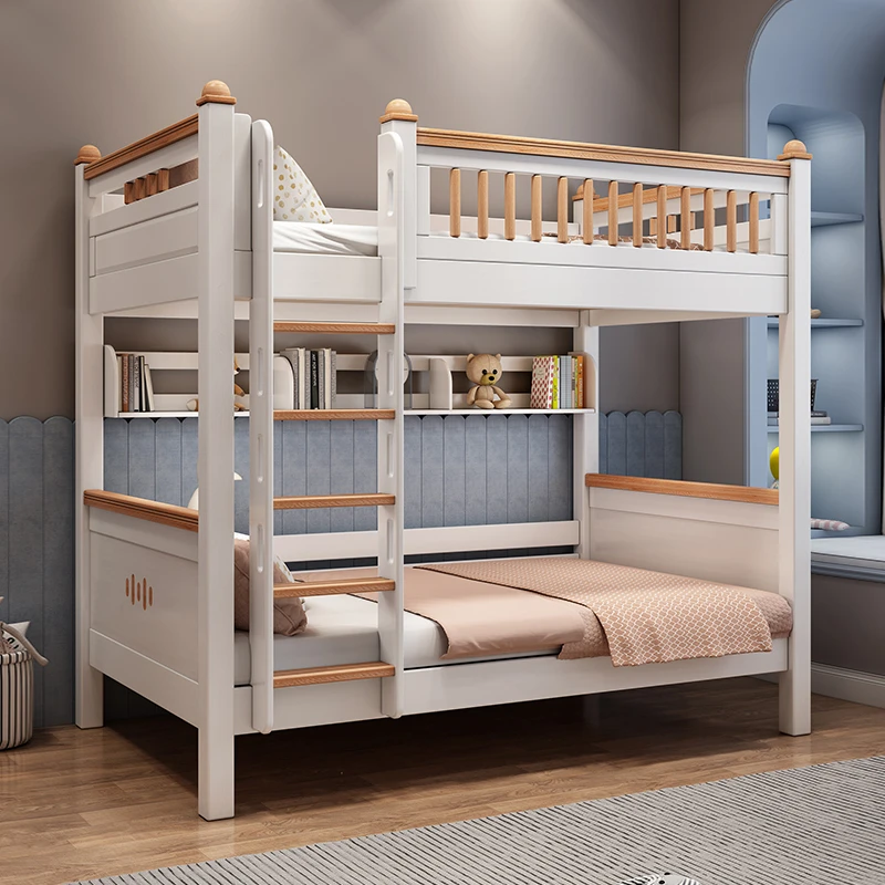纯实木双层床子母床简约儿童上下床高低床实木上下铺储物高箱床