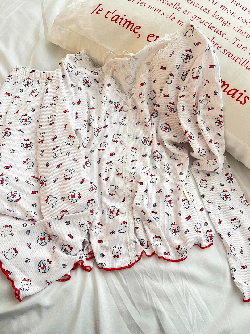 【DMXJ大梦想家】欧美风高级感猫咪印花吊带睡衣女新款长袖长裤套装