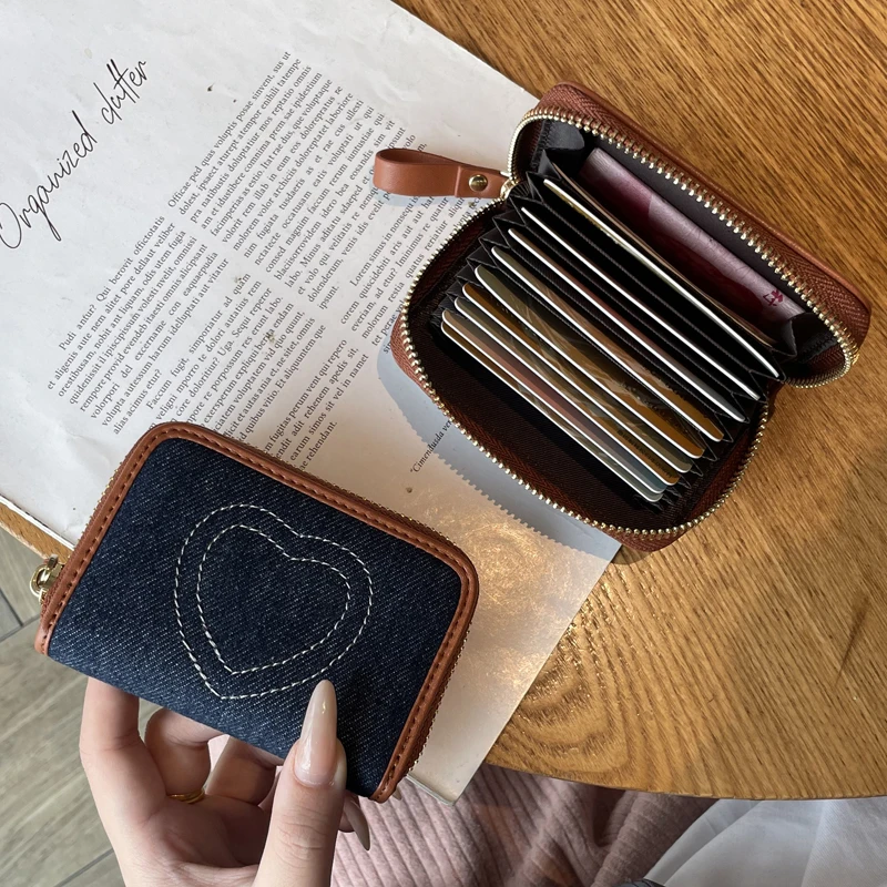 牛仔爱心刺绣卡包女式小巧多卡位精致高档大容量风琴2025新款高端