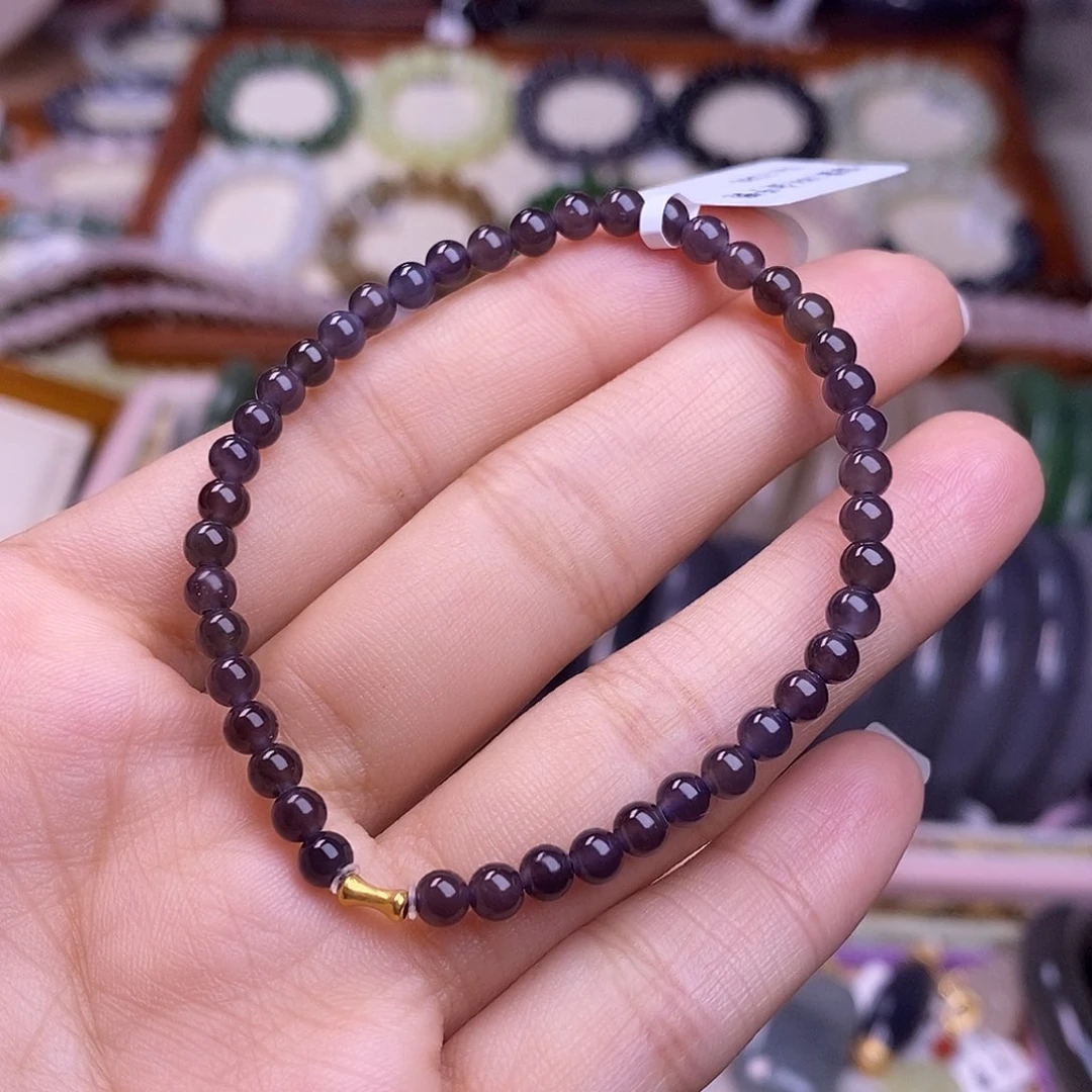 颈饰未镶嵌和田玉毕业级高冰浓烟紫18.k.手链4m