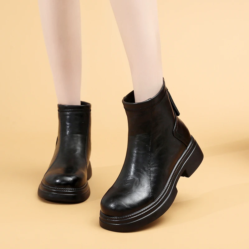 厚底真皮马丁靴女春秋单靴2025新款爆款英伦短靴高帮保暖短靴女
