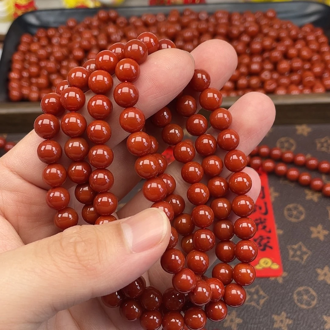 南红玛瑙2号瓦西牛血红卡8长链未镶嵌