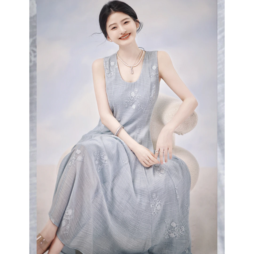 【赵大喜】流星无袖连衣裙 | 清新降温 U领贵气无袖