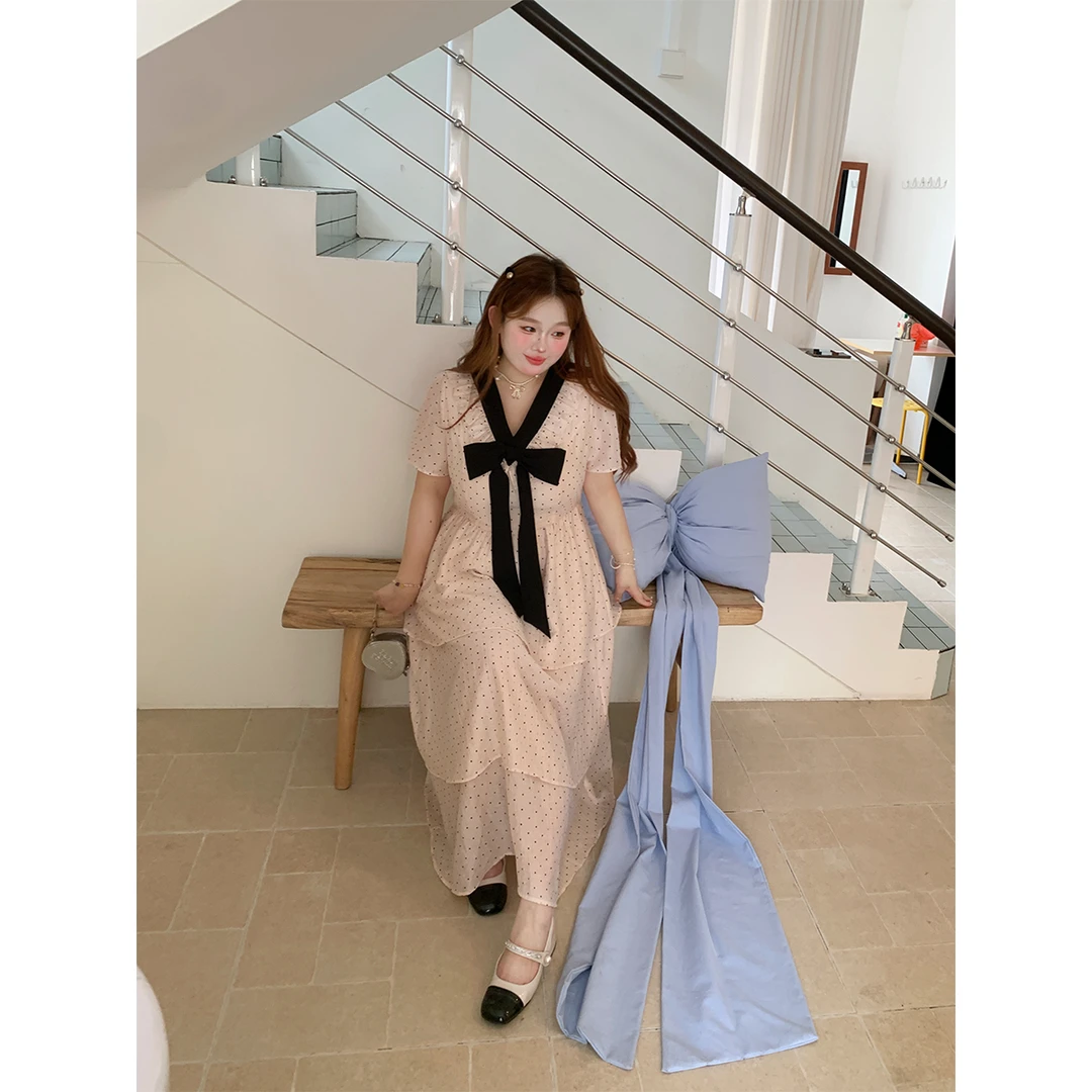 徐达布【维特莉纳】大码宽松连衣裙女波点网纱法式长裙L35389C52