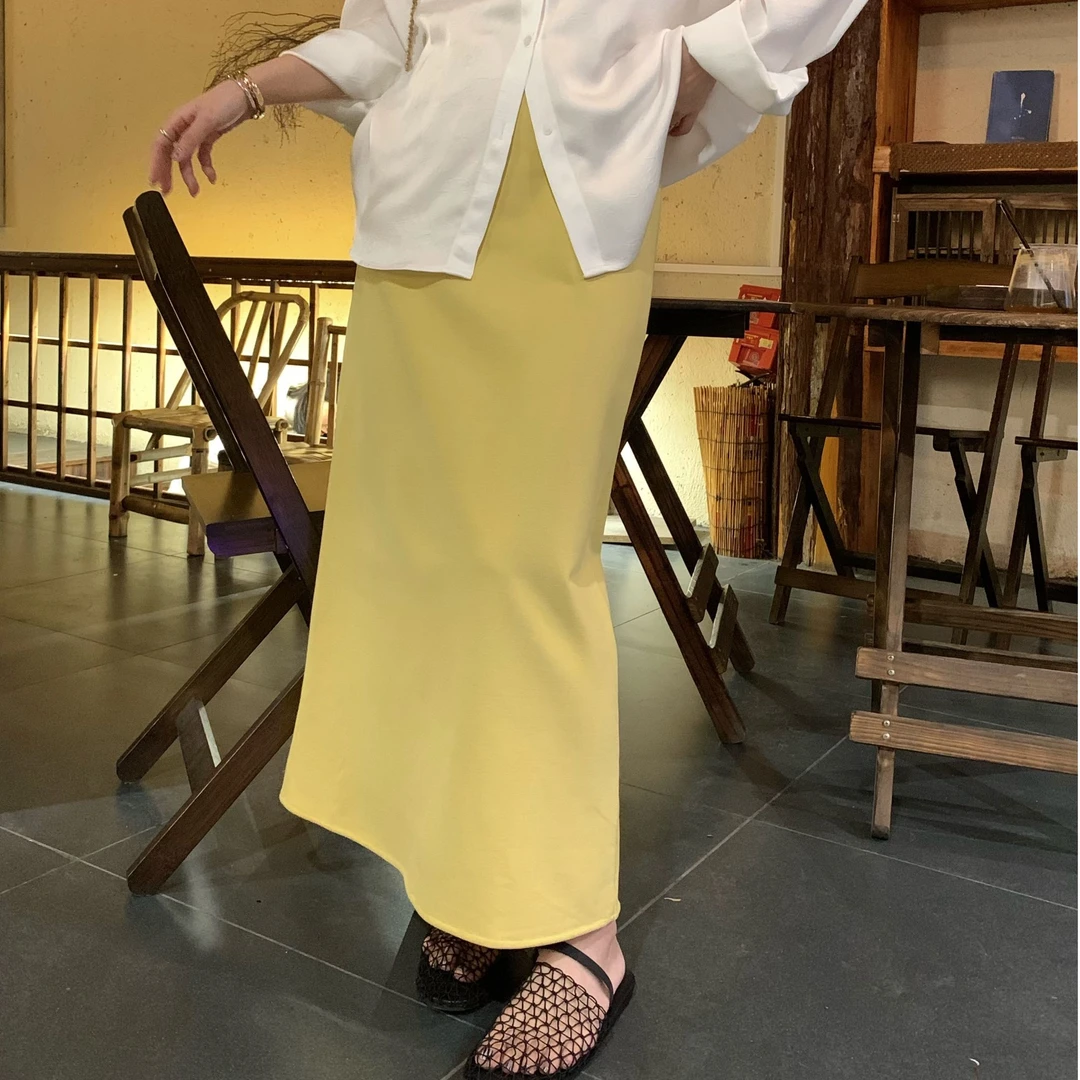 SUNCC现货 欧若黄 春夏藏胯显瘦百搭气质中长款开叉小众温柔半裙
