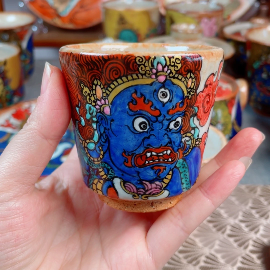 手绘黑财神杯子手绘