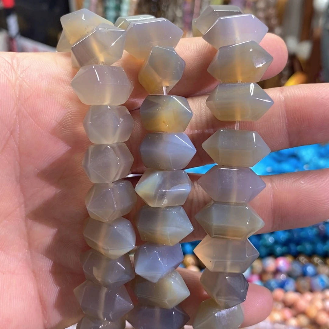 未镶嵌玛瑙/玉髓珠宝半成品天然灰玛瑙双尖一条卡20mm20颗