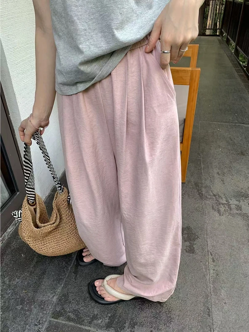 小雅姐姐 【奶皮裤】韩版慵懒简约肌理感垂顺休闲阔腿裤IN94