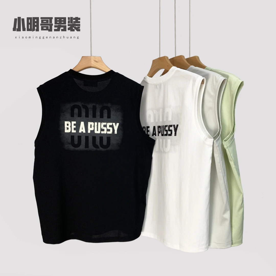 25夏季吸汗透气男士背心男款圆领印花背心宽松个性无袖t恤男H188