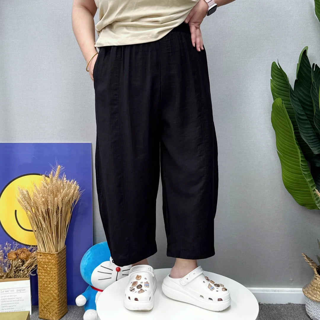 胖倩倩大码女装夏季薄款休闲潮流百搭麻料宽松奶奶裤