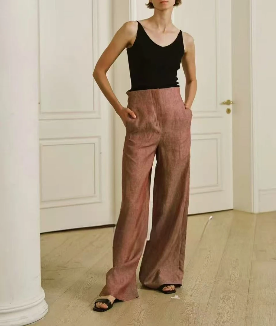 小也 沅  纯亚麻垂感 老钱风 休闲裤