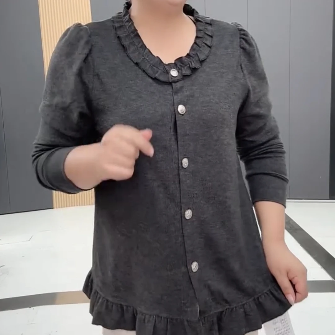 8691宽松型拼接极简风常规款长袖T恤纯色女士秋季气质