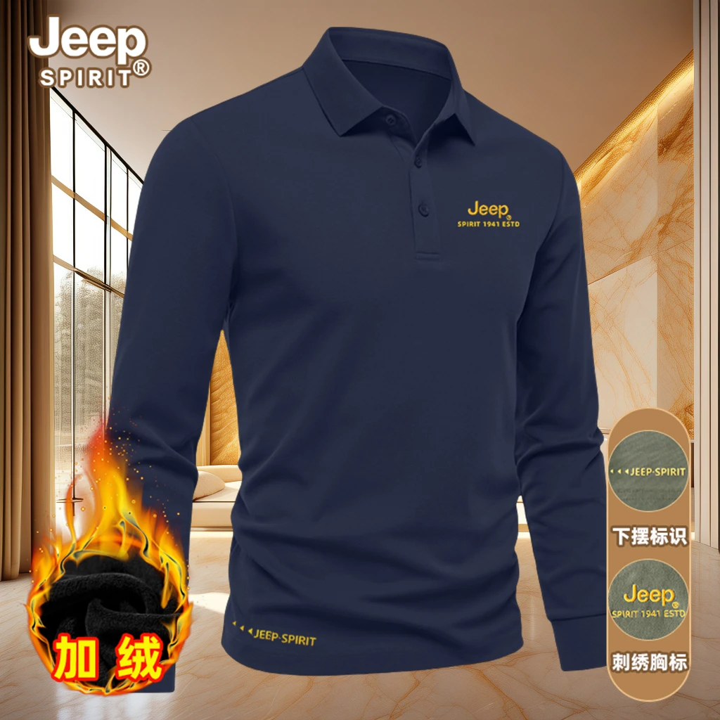 JEEPSPIRIT刺绣长袖POLO衫男士秋冬款商务休闲男装常规款翻领上衣