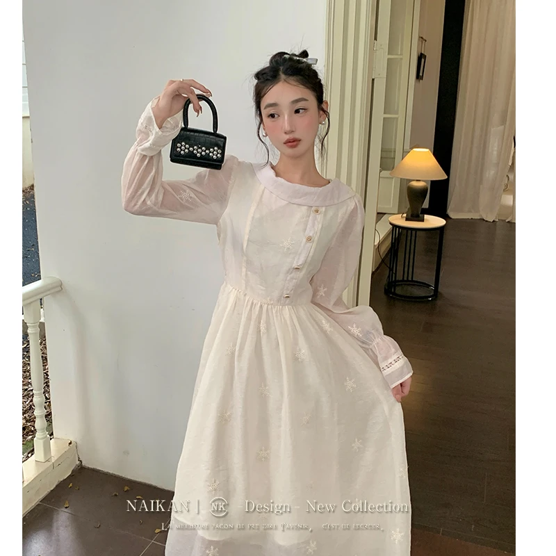 【精致版】奈看【雪花繁星】刺绣连衣裙女初秋绝美奶fufu仙气长裙子